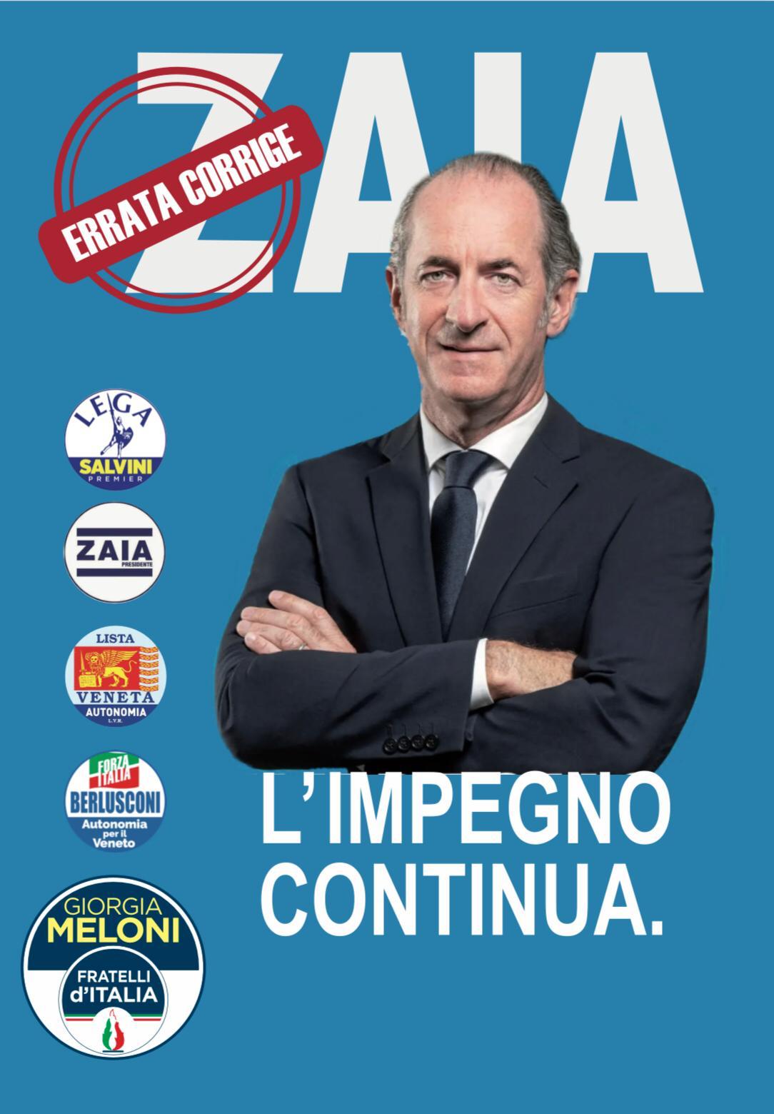 Zaia dimentica gli alleati e Fratelli d’Italia gli “corregge” i manifesti
