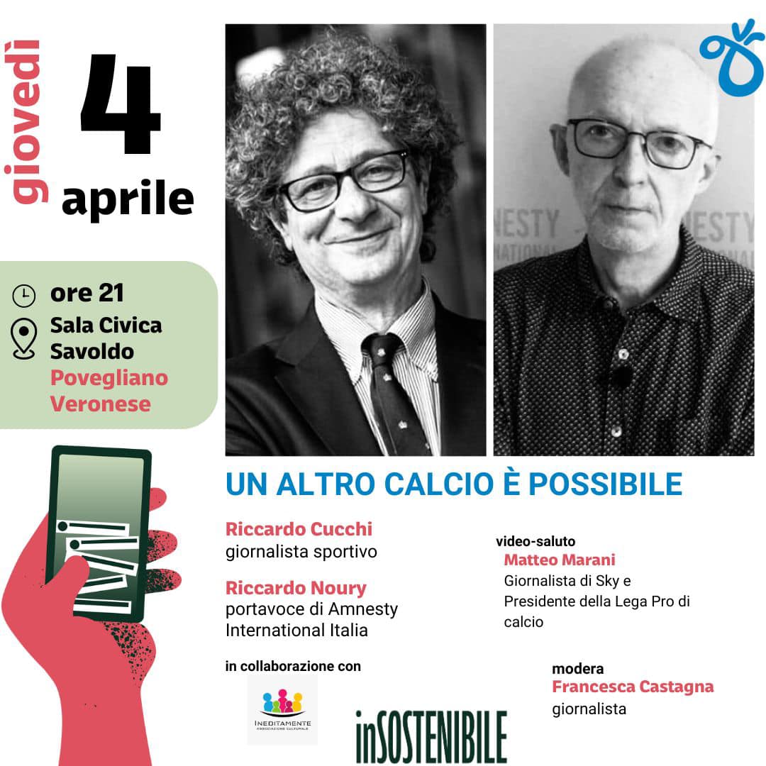 “Un altro calcio è possibile”: domani 4 aprile a Povegliano incontro con i giornalisti Cucchi e Noury