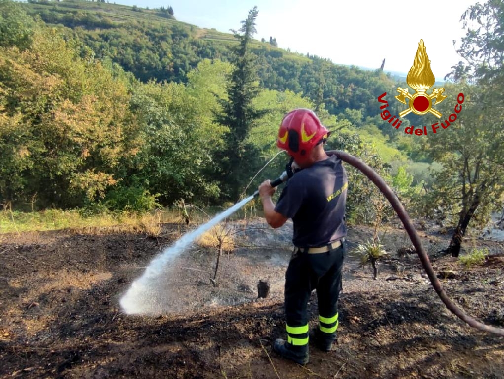 Sant'Ambrogio di Valpolicella: vanno a fuoco un'auto, una roulotte e un vigneto 1 Photo 1657572515206