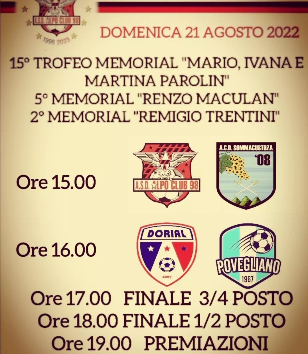 DOMENICA QUADRANGOLARE ALL’ALPO: MEMORIAL PAROLIN, MACULAN E TRENTINI