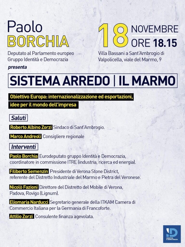 Sistema arredo, Paolo Borchia lancia il "brand Verona" per rilanciare mobile e marmo 1 Sistema Arredo il marmo. Giovedi 18 novembre ore 1815 SantAmbrogio di Valpolicella. 1 2
