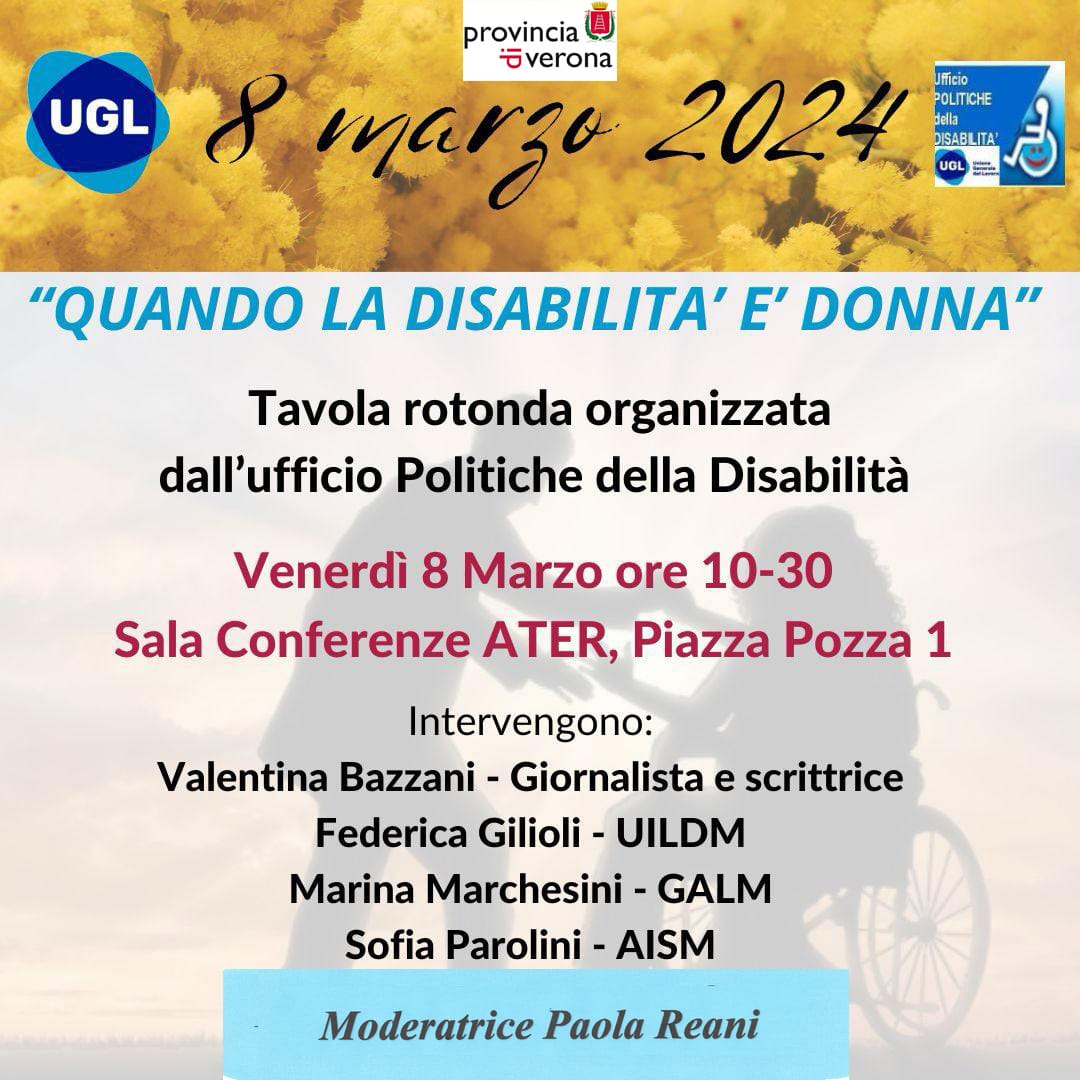 8 marzo. “Quando la Disabilità è Donna” tavola rotonda dell’Ugl