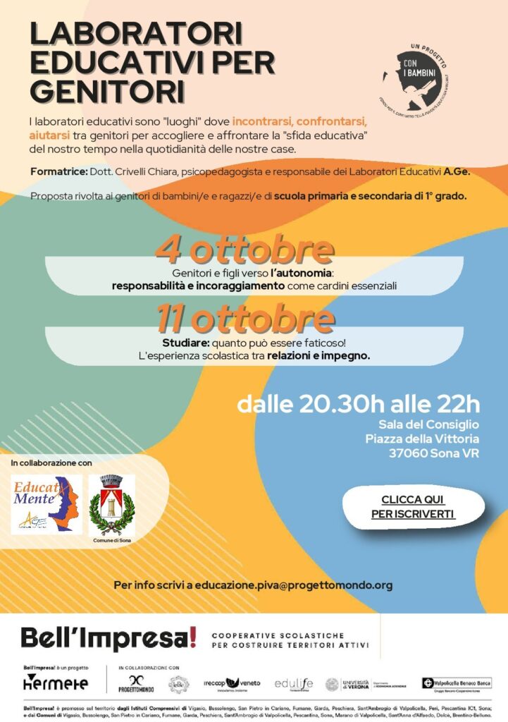 Laboratori educativi per genitori a Sona. Questa sera “Genitori e figli verso l’autonomia” 1 laboratori educativi sona