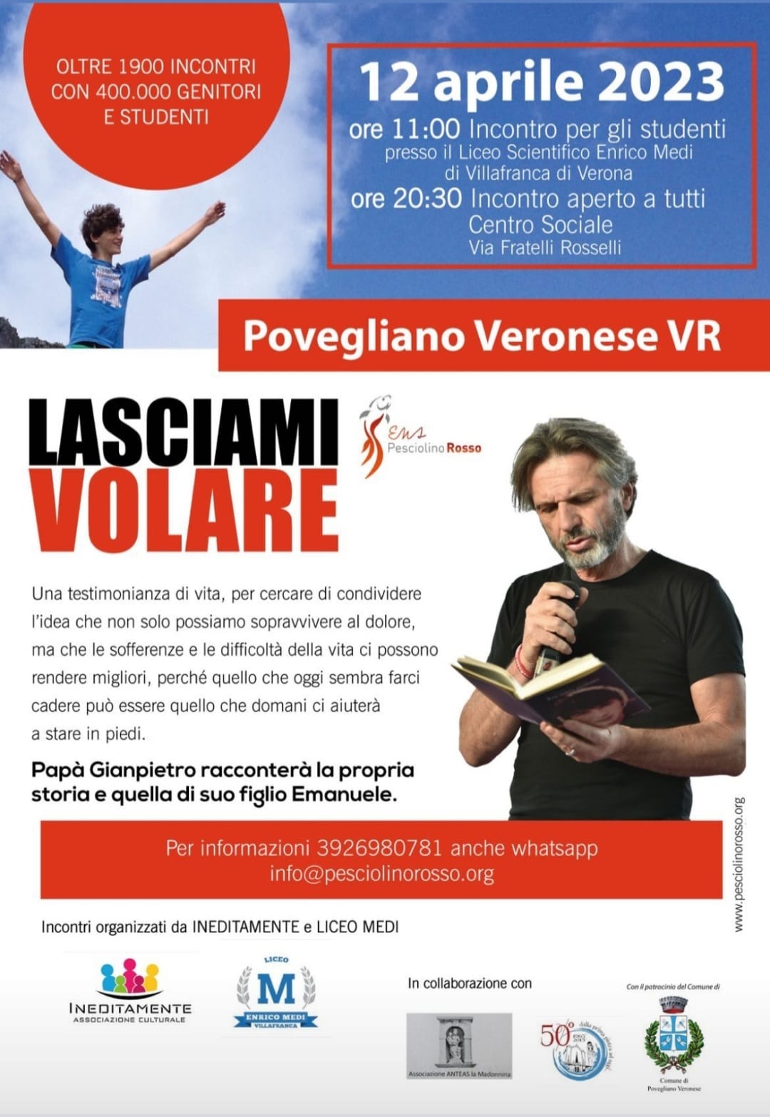 “Lasciami volare”: la testimonianza di Gianpietro Ghidini il 12 aprile al liceo Medi e a Povegliano