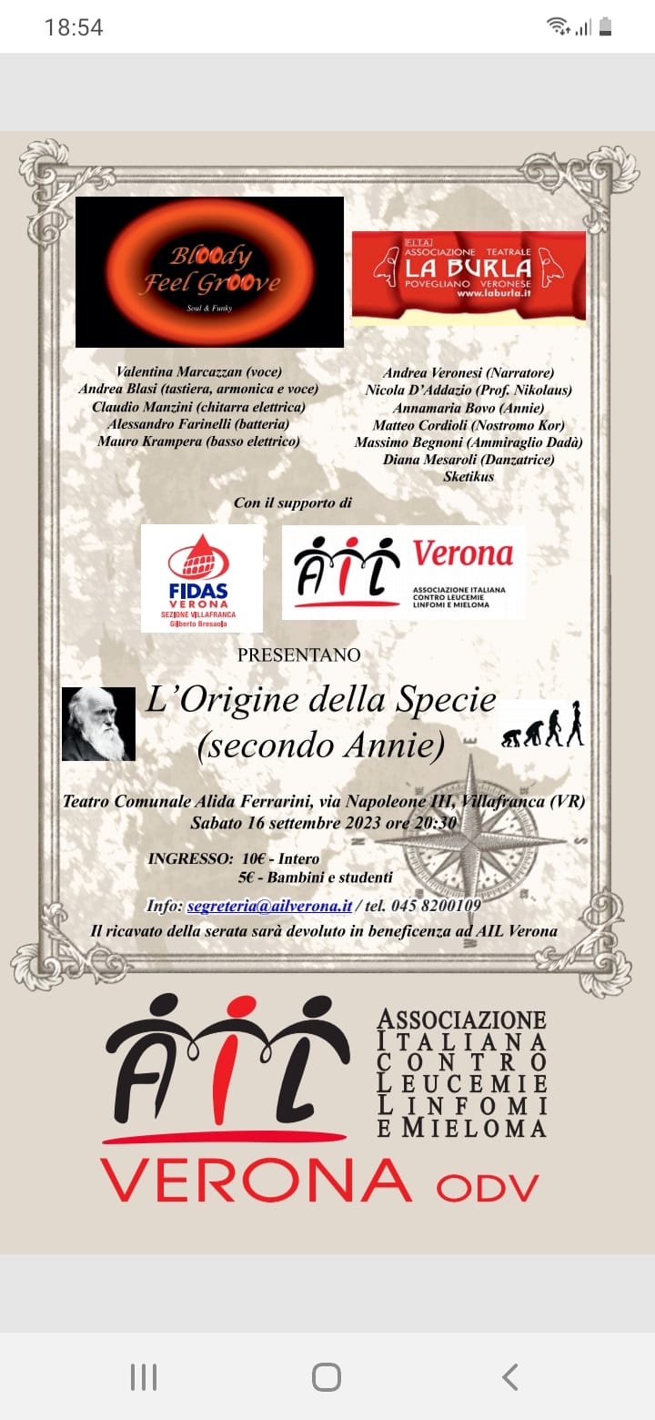 “L’origine della specie (secondo Annie)”: spettacolo musicale di beneficenza sabato 16 settembre al Ferrarini di Villafranca