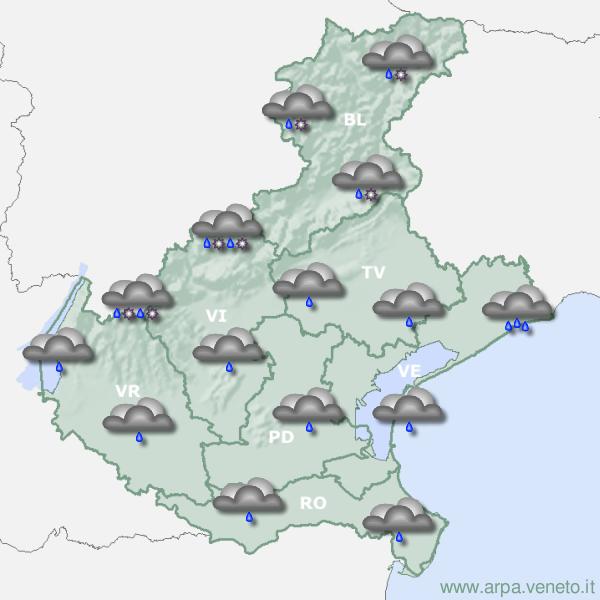 Meteo del Veneto, domani stato di attenzione idrogeologica