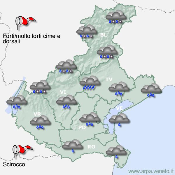 Meteo, per l’intero Veneto due giornate difficili. Nella zona orientale livello di allerta rosso