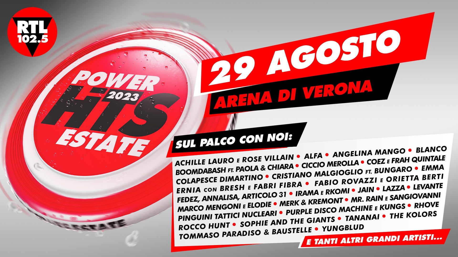 Power Hits Estate 2023 di Rtl 102.5: Il Cast completo in Arena