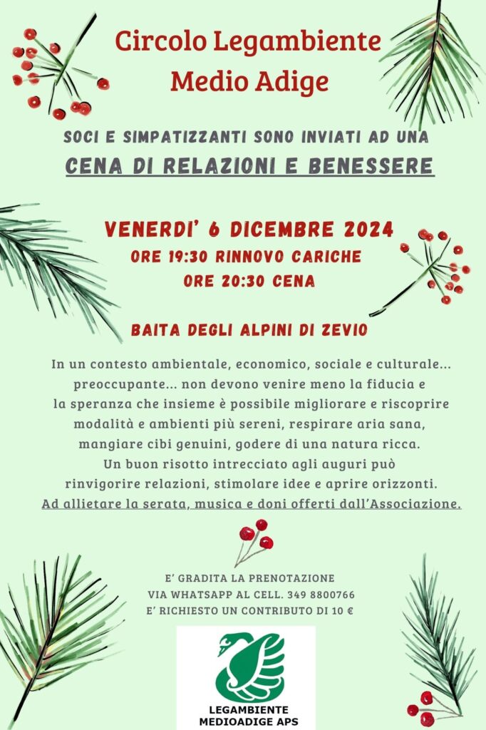 Zevio: auguri natalizi con Legambiente venerdì 6 dicembre 1 cena natalizia legambiente