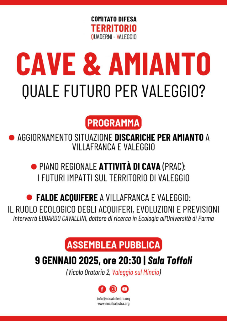 Valeggio, domani sera incontro pubblico di aggiornamento sulle discariche di amianto 1 2025 01 09 Cave e amianto quale futuro per Valeggio