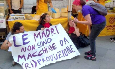 ‘Bruciamo tutto’ e ‘Ribellione Animale’, blitz tra i formaggi in piazza dei Signori