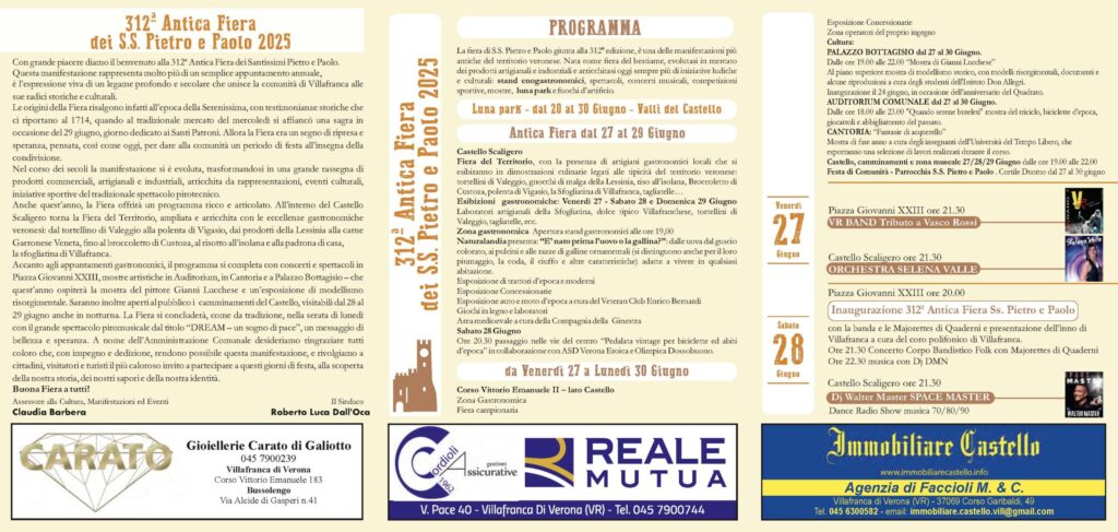 Torna a Villafranca l'Antica Fiera dei Santi Pietro e Paolo: tradizione, sapori e intrattenimento 1 sspietroepaolo programma scaled 1