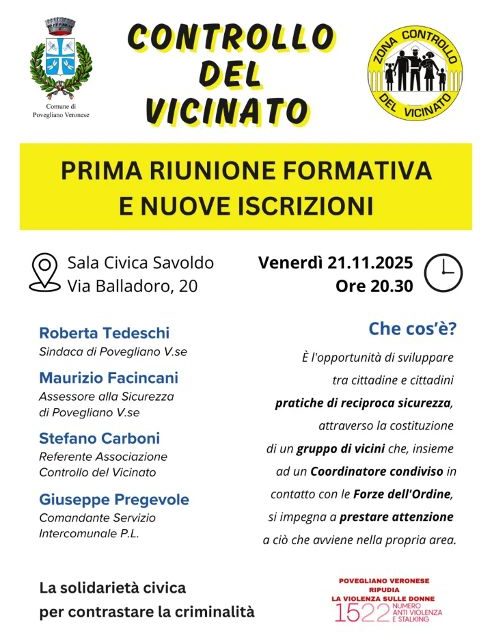 Povegliano si organizza contro furti e micro-criminalità. Al via la formazione per i gruppi di Controllo del Vicinato