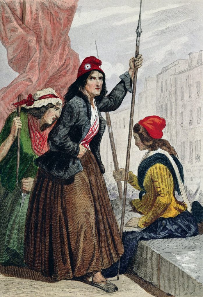 Il ritorno delle tricoteuses? 2 Henri Baron The Tricoteuses of the Guillotine on the Steps of the Church of Saint Roch 16th October 1793 colour engraving MeisterDrucke 146888