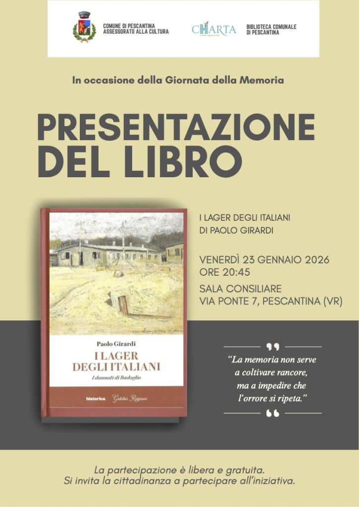 Pescantina, la Giornata della Memoria si celebra con la presentazione del libro “I lager degli italiani” di Paolo Girardi 1 659faadd c293 7798 2496 98a2acf544ea 1