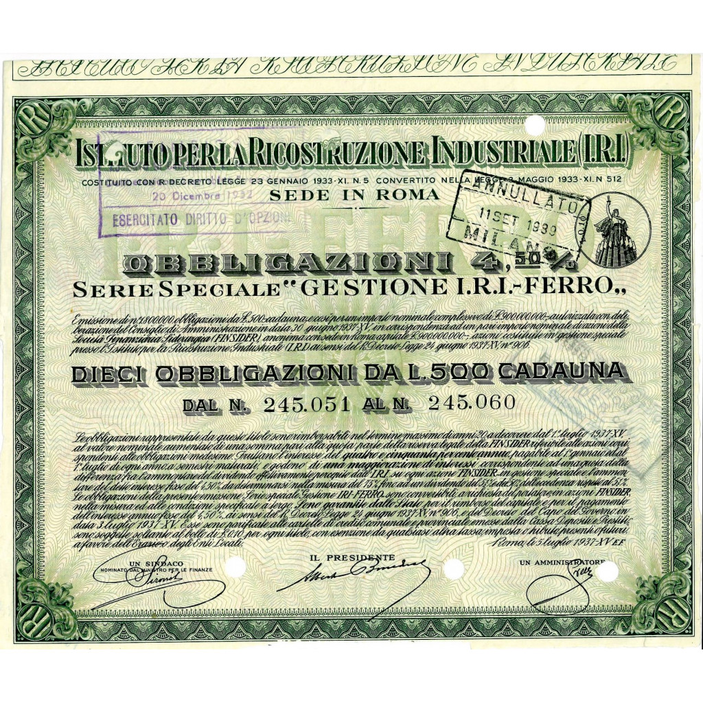 Italia in recessione tra precariato e deflazione salariale 2 1937 istituto per la ricostruzione industriale iri 10 obbligazioni 450 gestione iri ferro 1420440534