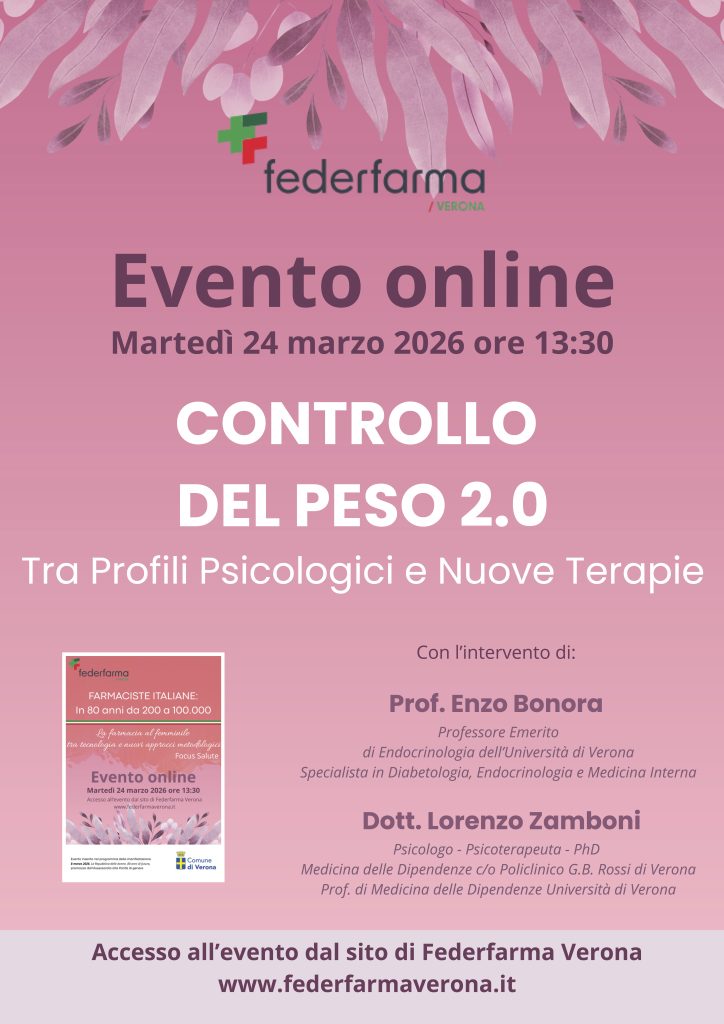Controllo del peso tra medicina e psicologia 1 Locandina webinar 24.03.2026 Federfarma Verona