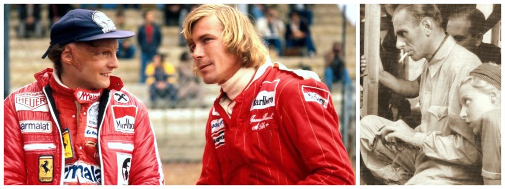 Alverà, "Giro di pista" a tavoletta: lunedì all'Arsenale l'auto e il mito 3 Niki Lauda con James Hunt e, accanto, Achille Varzi con la fidanzata tedesca Ilse Hubitsch