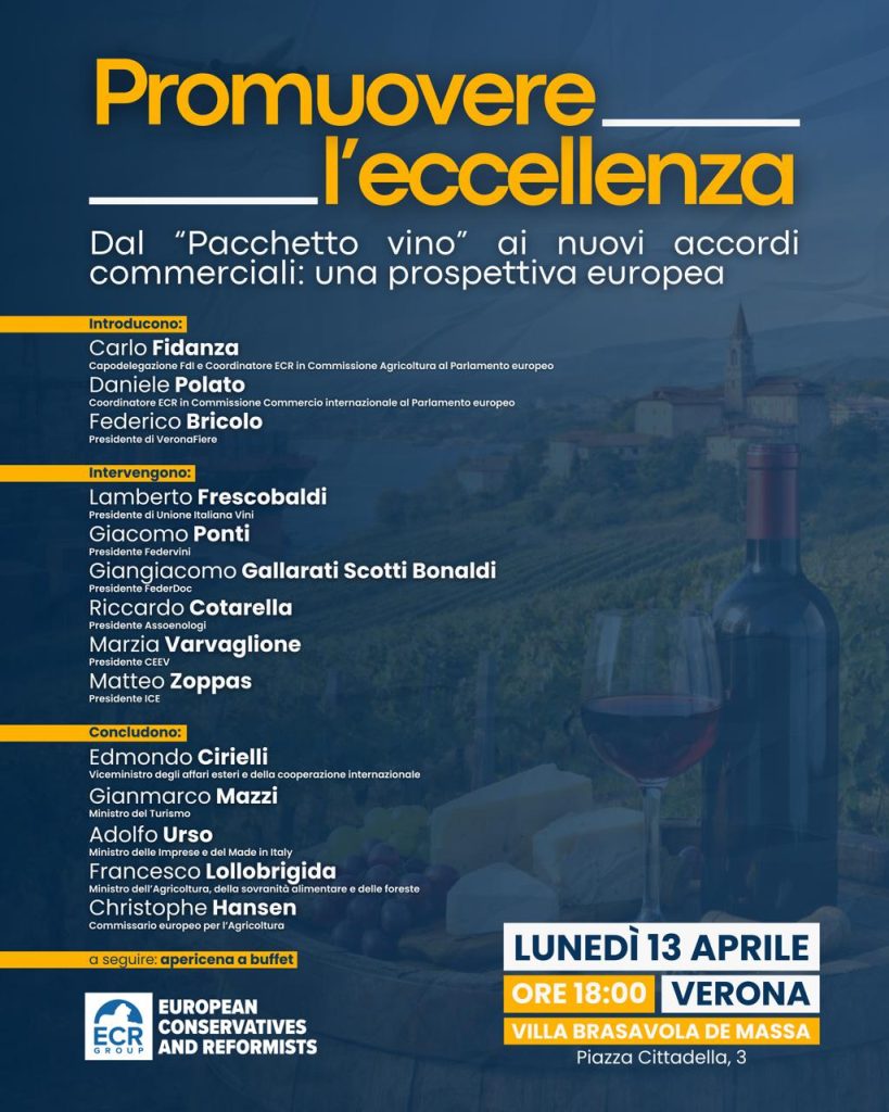 Vino e accordi commerciali: confronto a Verona con ministri e Ue 1 Evento FdI Ecr 13 aprile 2026