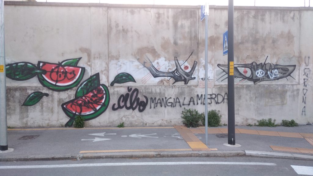 Disegni murali del graffitista Cibo vandalizzati con ingiurie 2 Ingiurie a Cibo. 29