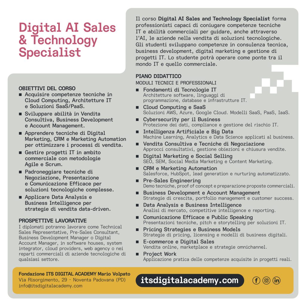 Palestre digitali, undici Comuni fanno rete 2 Digital AI Sales Technology Specialist2