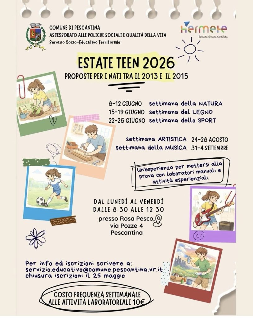 Estate Teen, a Pescantina l’estate si costruisce tra laboratori e sport 2 Estate Teen, a Pescantina l’estate si costruisce tra laboratori e sport