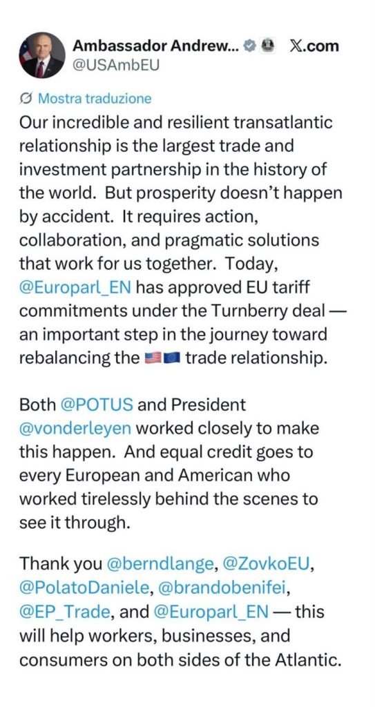 Polato citato dall’ambasciatore Usa all’Ue 1 Post Ambasciatore Andrew Puzder