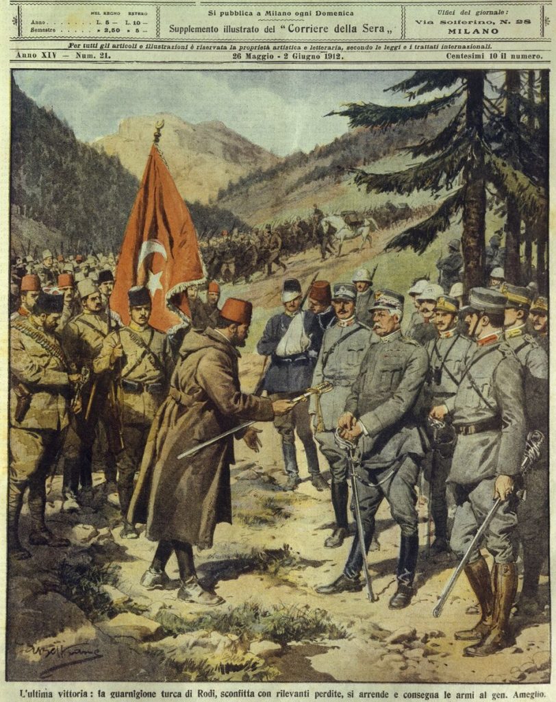 Gli italiani inventarono i bombardamenti aerei 2 Achille Beltrame Turkish army surrenders and gives up weapons to the Italian general Ameglio at Rhodes