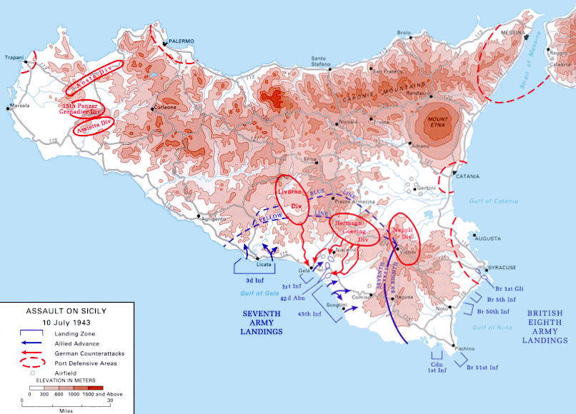I crimini di guerra degli Alleati verso gli italiani 1943-47 5 Map operation husky landing