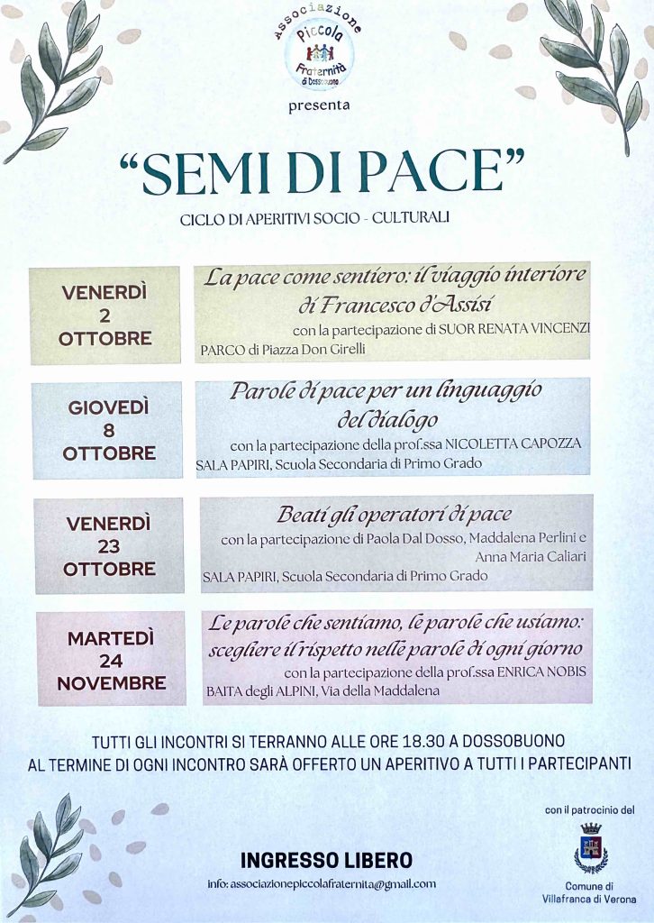 'Semi di pace', Dossobuono. 4 incontri per riflettere sulla pace nella quotidianità 1 IMG 5739 2