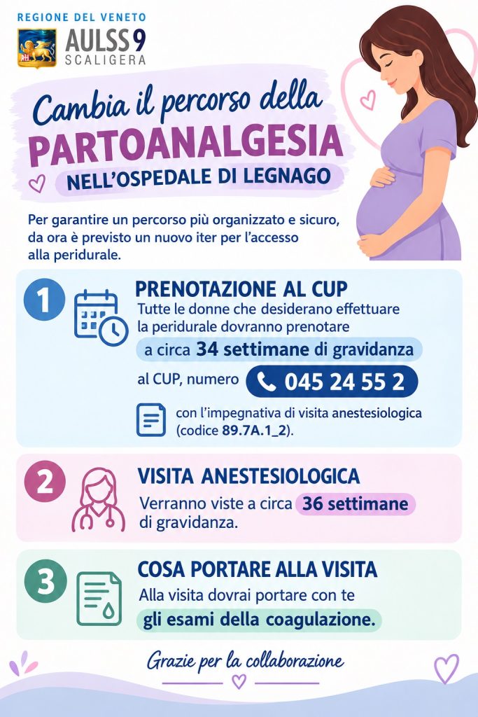 Legnago, visite anestesiologiche individuali per il parto indolore 1 locandina partoanalgesia ostetricia Legnago copia