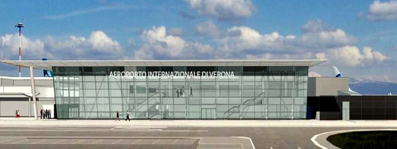 Un'immagine grafica della futura aerostazione dell'Aeroporto Catullo di Verona