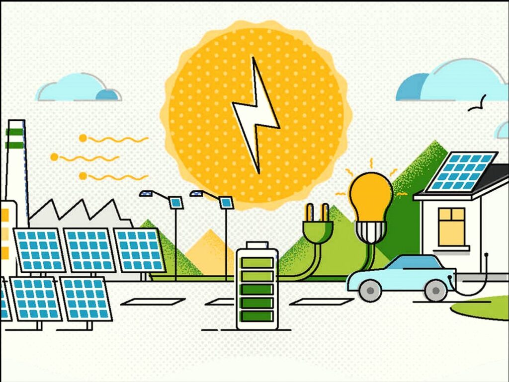 Una batteria che si ricarica con le energie alternative in un centro abitato: è una delle rappresentazioni simboliche delle Comunità Energetiche Rinnovabili